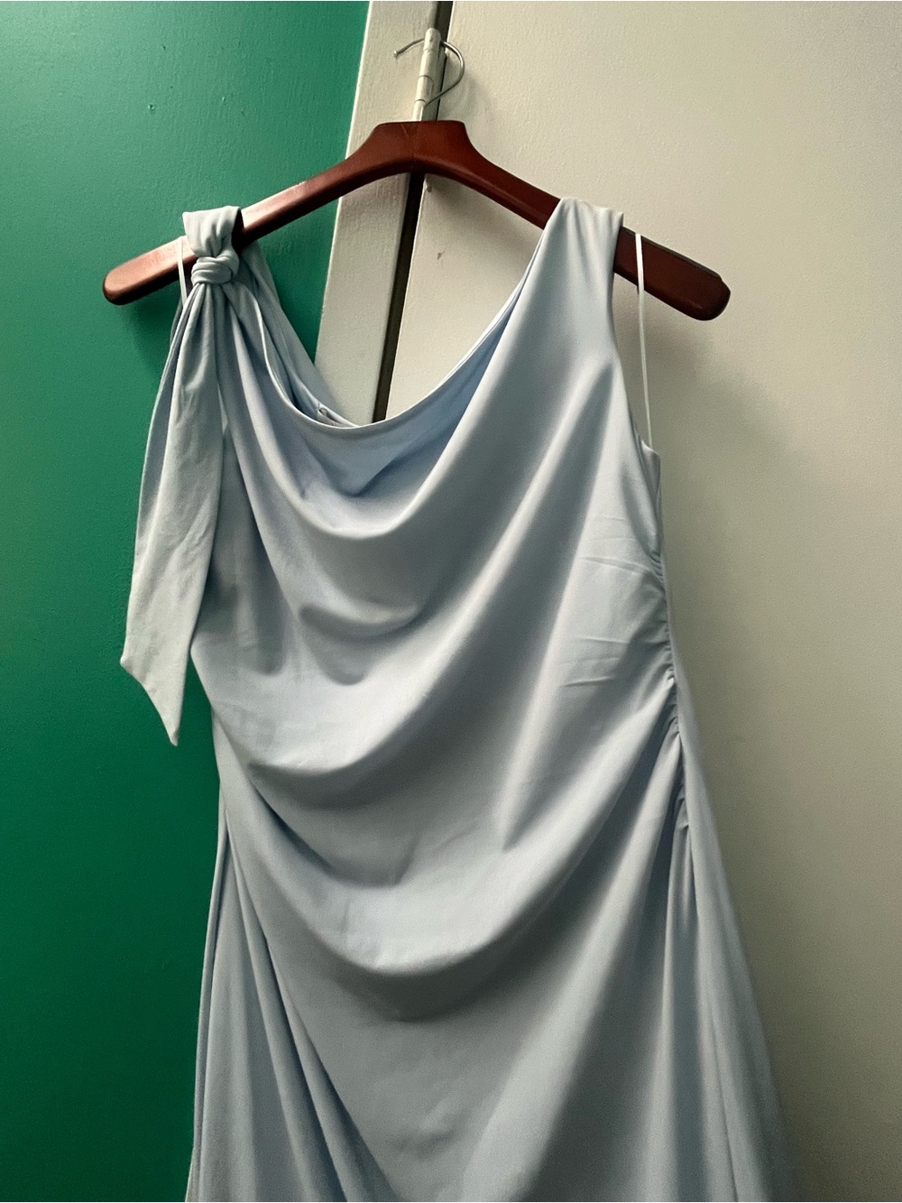 Wayf Say Less Ruched One-Shoulder Light Blue Maxi Dress - Picture 5 of 7